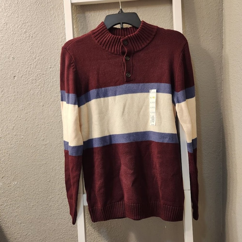 NEW Long Sleeve Sweater Sonoma Boy's striped Size XL 18/20 Knit button down